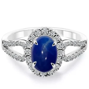 Anillo Diamantes Zafiro Cabujon Royal Jewels