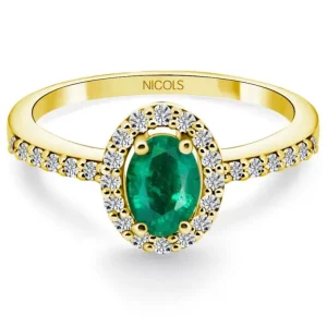Anillo Esmeralda Verde Dalia Sunset 0.60 Oro Amarillo
