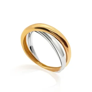 Anillo Onda Cruce Oro Amarillo Blanco