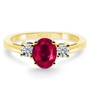 Anillo oro amarillo con rubí y diamantes tresillo Sunset Oval