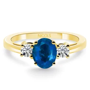 Anillo oro amarillo con zafiro y diamantes tresillo Sunset Oval